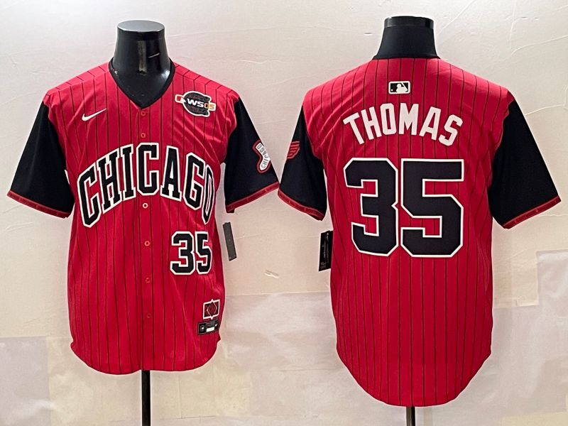 Men Chicago White Sox 35 Thomas Red Stripe Joint Name 2025 Nike MLB Jersey style 13